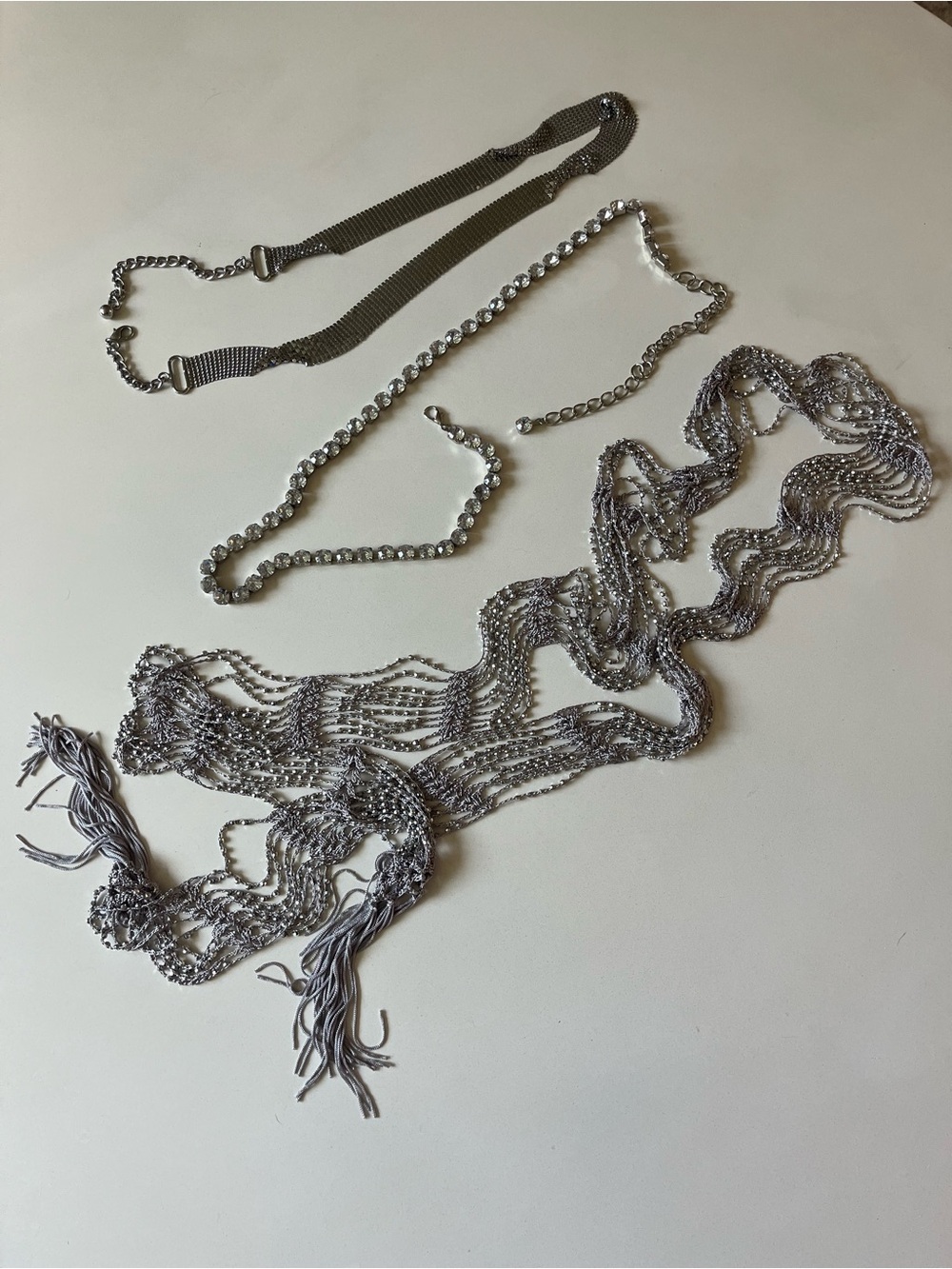 Belt Trio, Silver Jeweled Accents, Size Medium